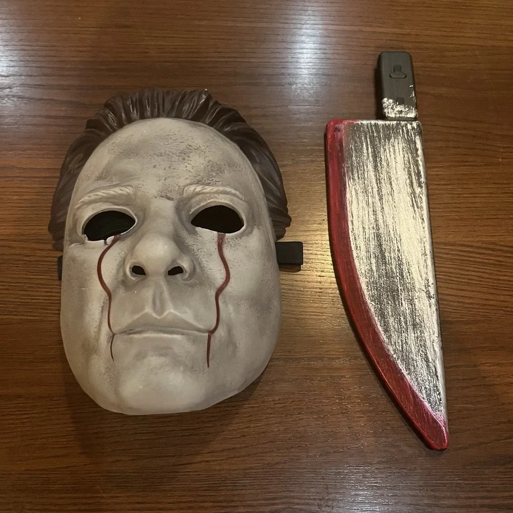 Michael Myers Style Mask Plastic Knife Halloween II Blood Tears Costume Horror